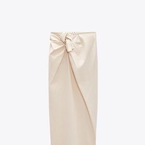 Zara Cream Knotted Midi Wrap Skirt M NWT